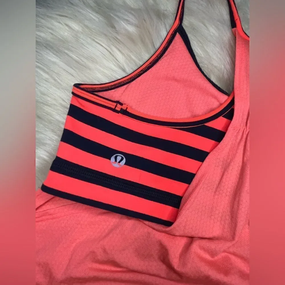Lululemon No Limits coral/navy stripes attached bra tank top sz 6
